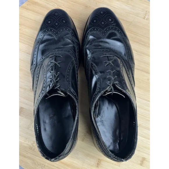 FLORSHEIM IMPERIAL SHOES BLACK LEATHER BROGUE WINGTIP OXFORDS 92329 MENS SZ 11.5