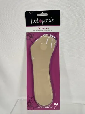 Foot Petals 3/4 Insole Cushions ￼ Black Nude No Slide Heels To Ball Foot 2 Pairs