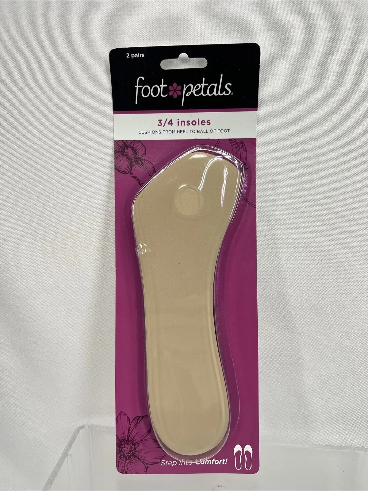 Foot Petals 3/4 Insole Cushions ￼ Black Nude No Slide Heels To Ball Foot 2 Pairs