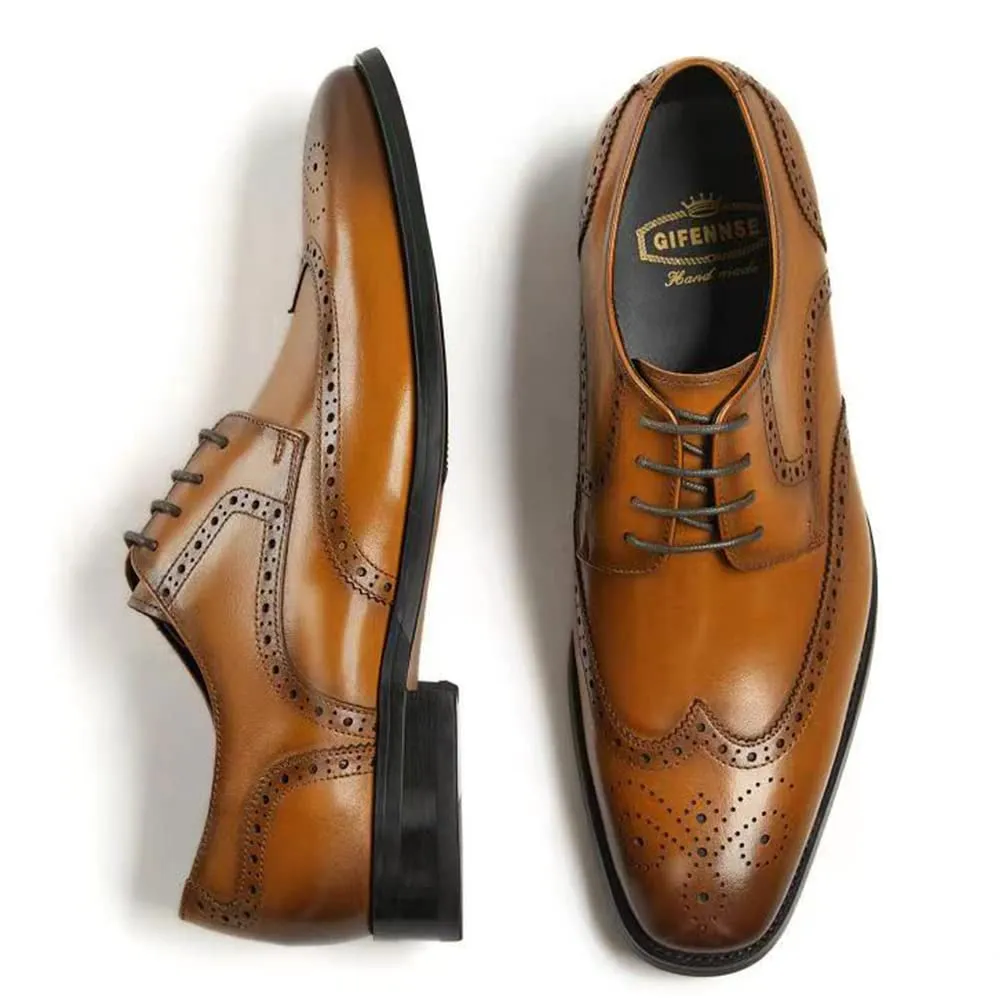 GIFENNSE Men's Oxford Shoes | Mens Dress Shoes | Mens Formal Shoes | Brown Lace Up Dress Shoes