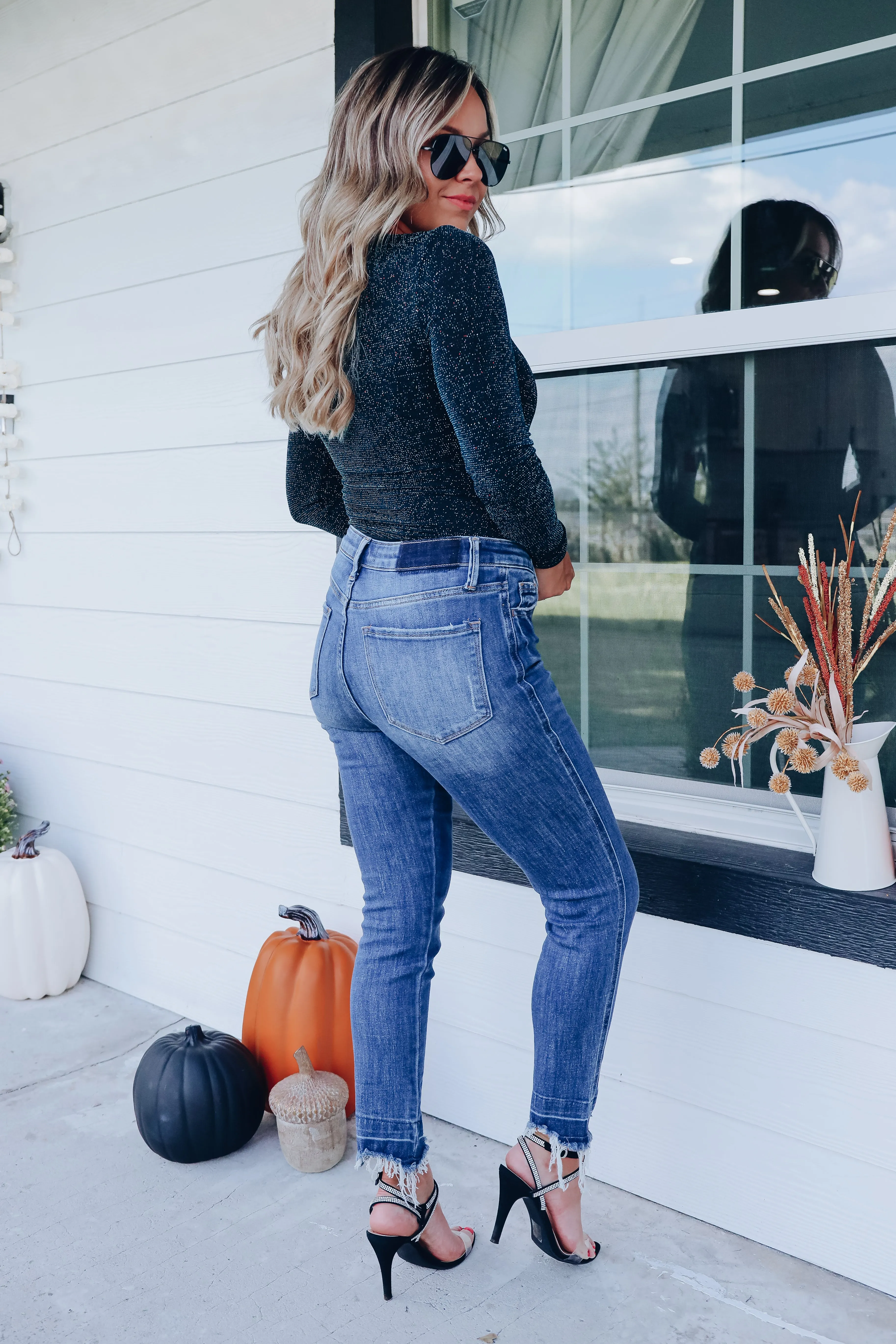 Gina Glistening Metallic Bodysuit - Navy