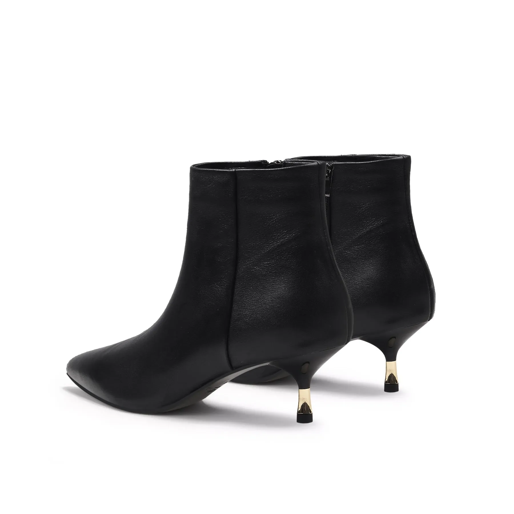 Golden Kitten Heel Leather Bootie - Black
