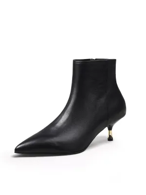 Golden Kitten Heel Leather Bootie - Black