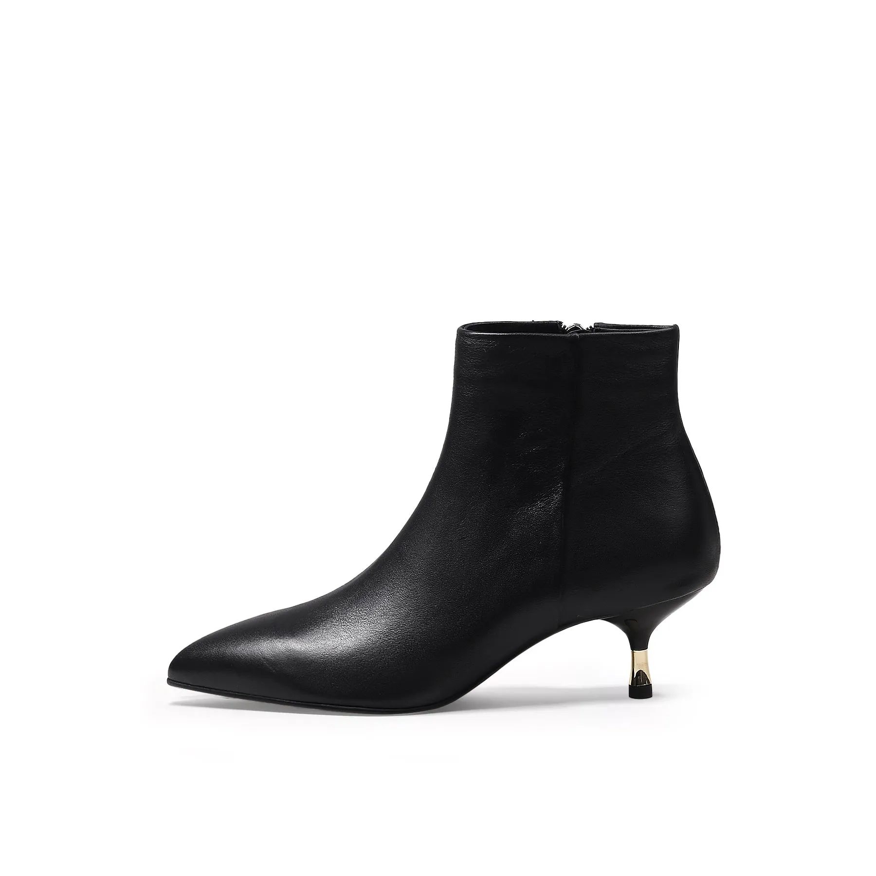 Golden Kitten Heel Leather Bootie - Black