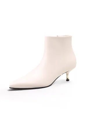 Golden Kitten Heel Leather Bootie - Ivory