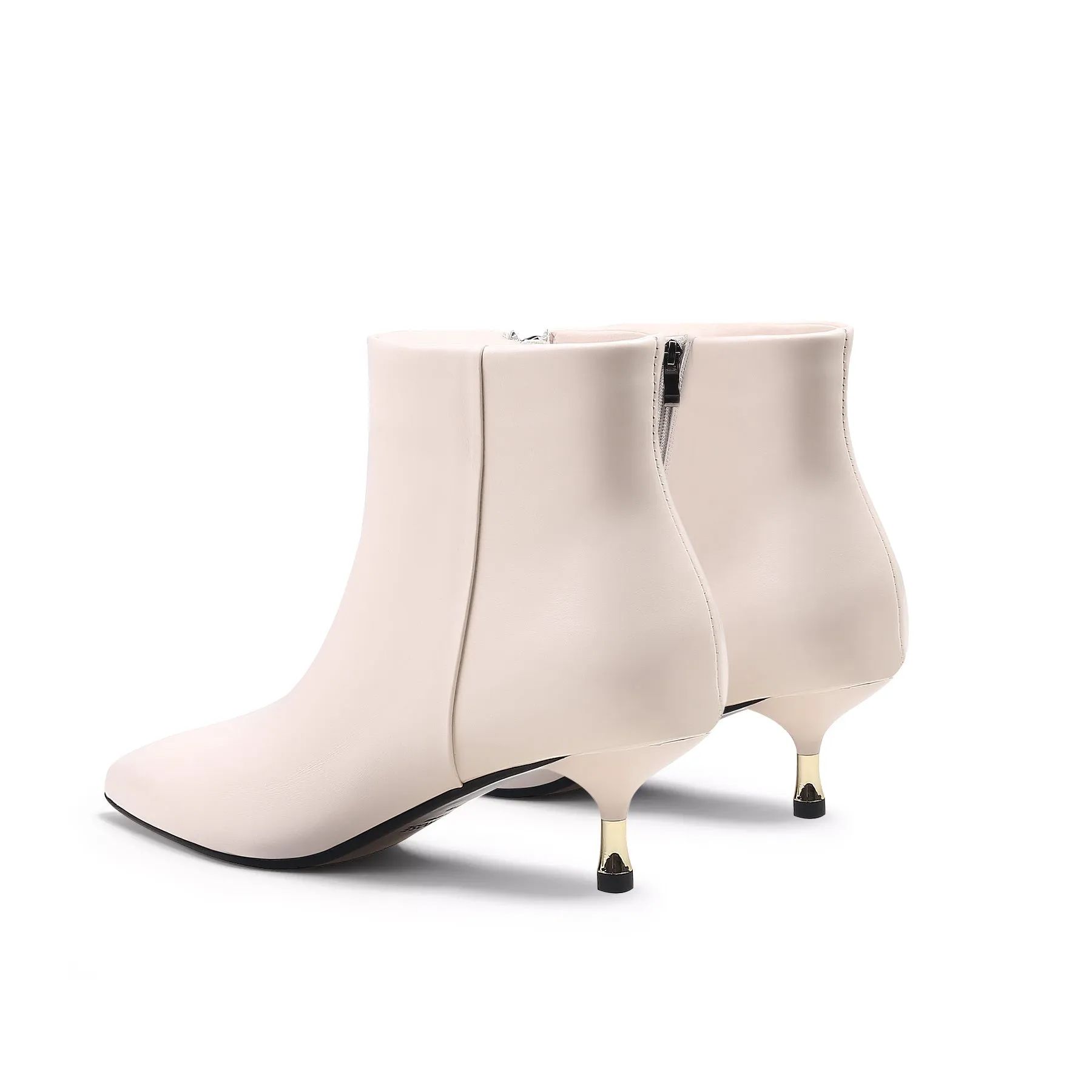 Golden Kitten Heel Leather Bootie - Ivory
