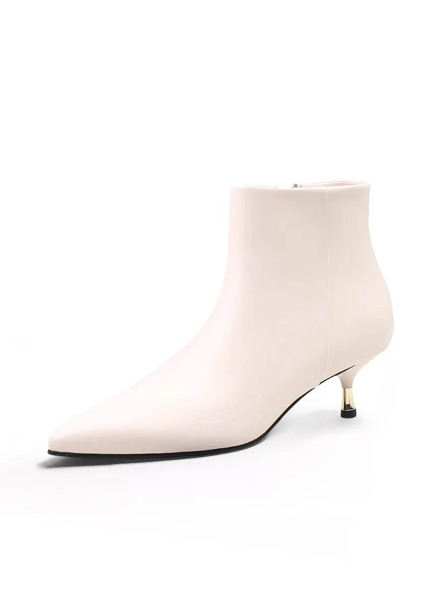 Golden Kitten Heel Leather Bootie - Ivory