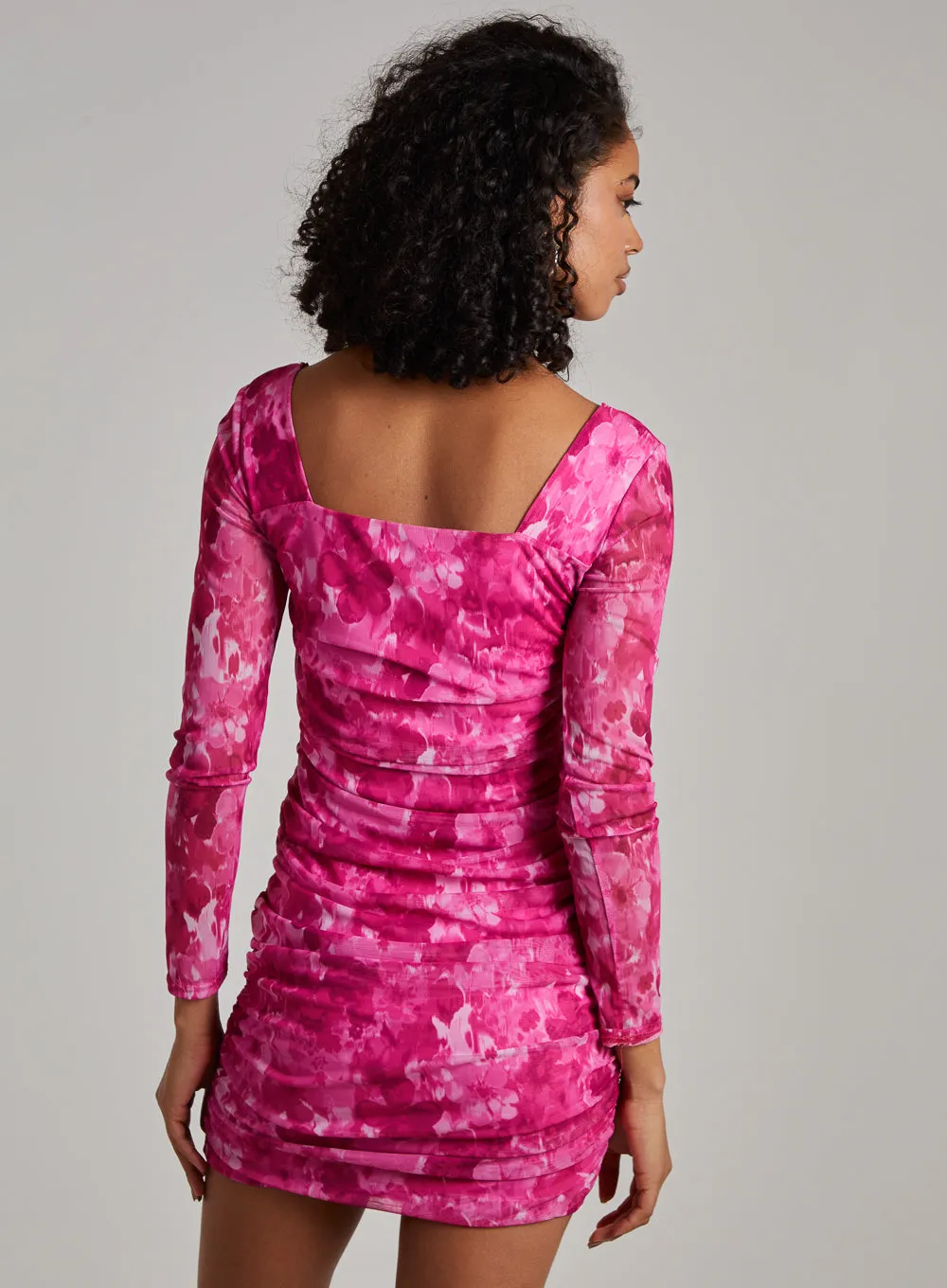 Graphic Floral Long Sleeve Square Neck Dress