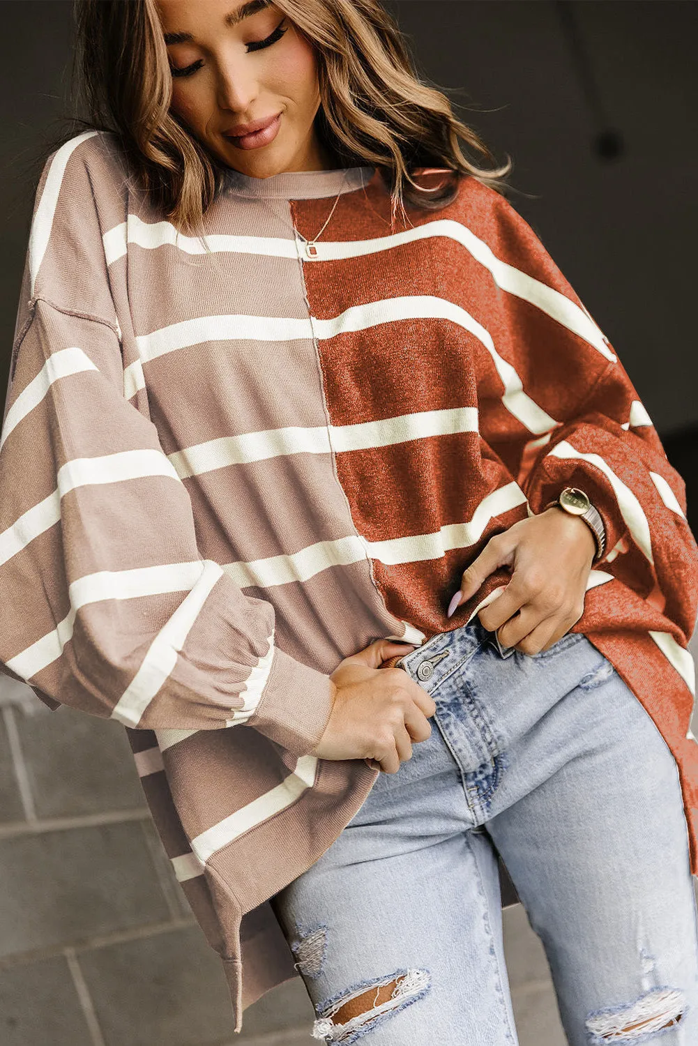 Gray Oversized Contrast Printed Dropped Shoulder Top