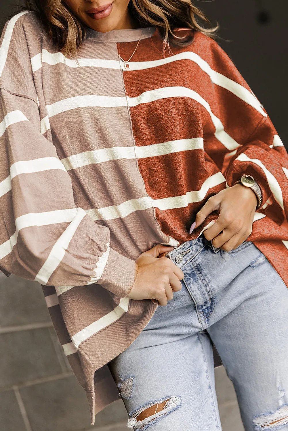 Gray Oversized Contrast Printed Dropped Shoulder Top