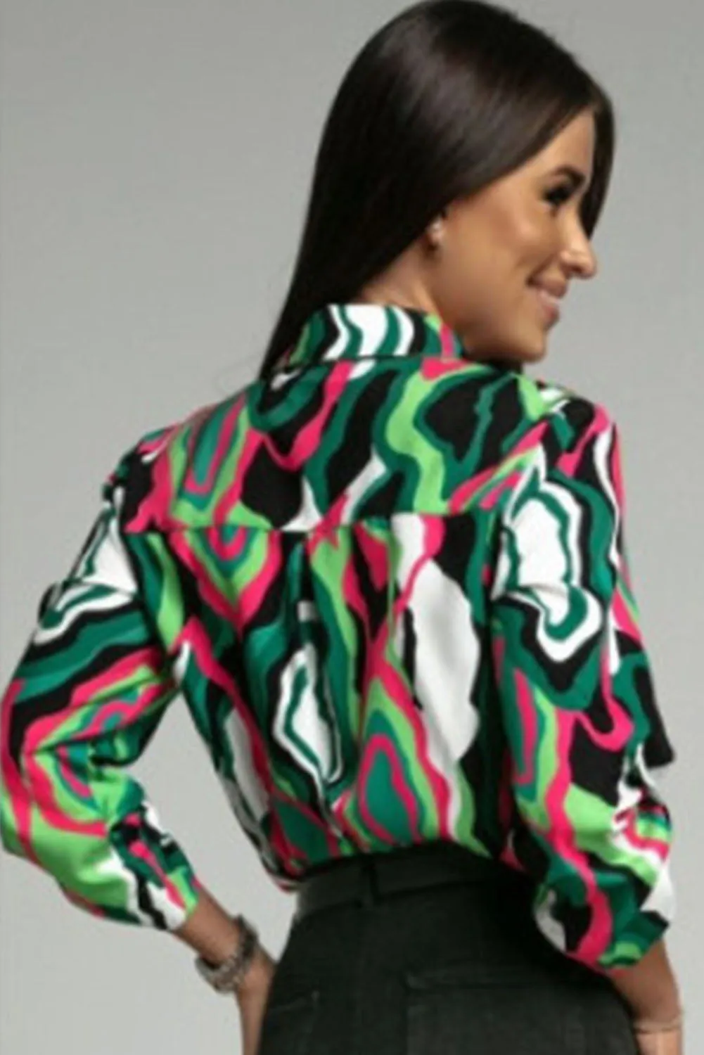 Green Abstract Print Roll-tab Sleeve Chest Pocket Shirt