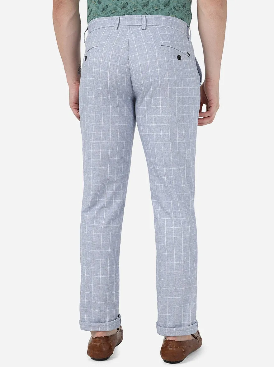 Grey Checked Uno Fit Casual Trouser | JadeBlue