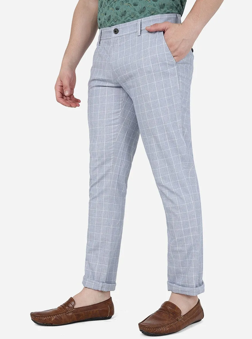 Grey Checked Uno Fit Casual Trouser | JadeBlue