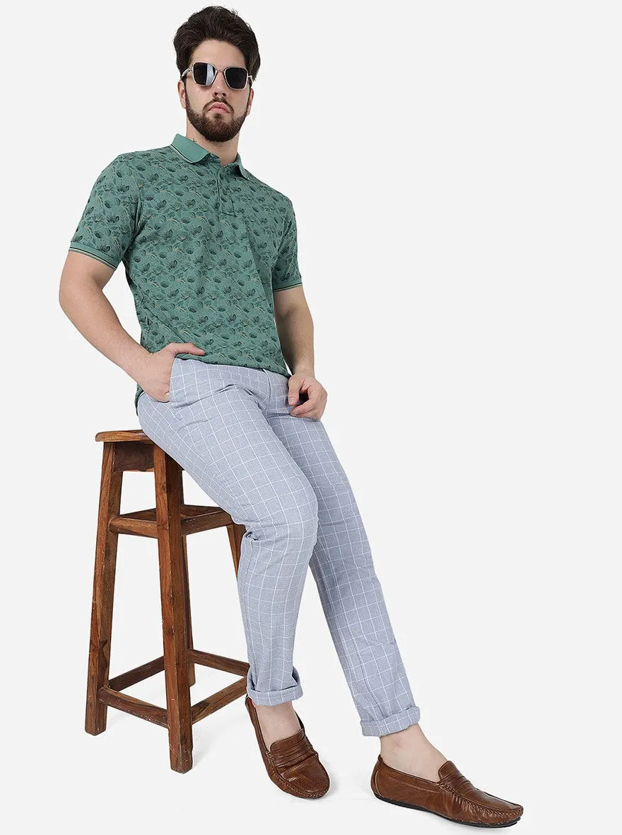 Grey Checked Uno Fit Casual Trouser | JadeBlue