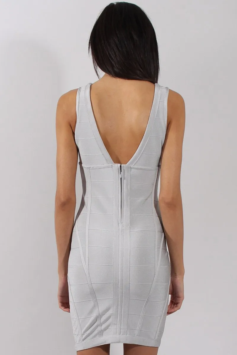 Grey Plunge V Bandage Dress - Kia