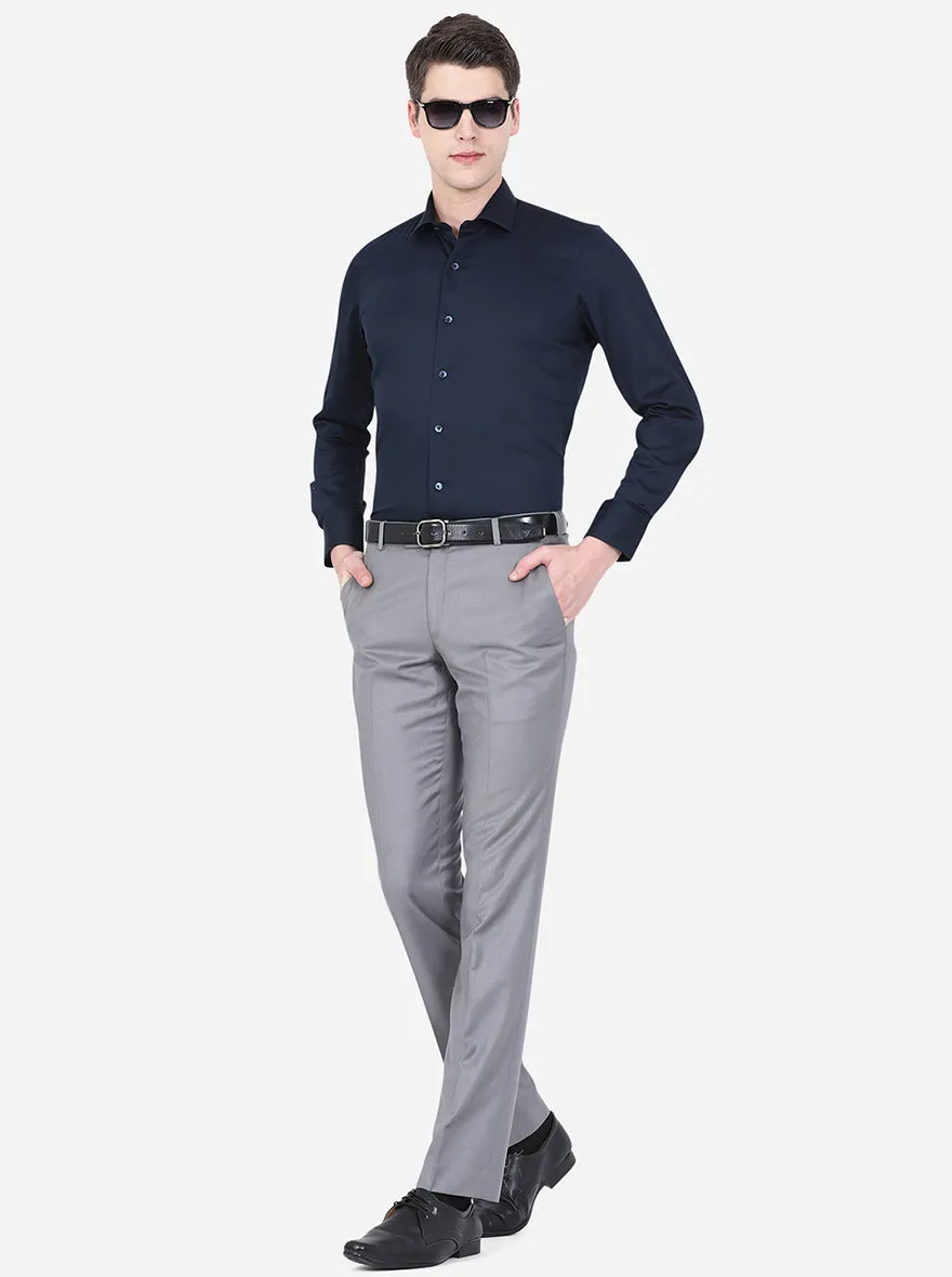 Grey Solid Slim Fit Formal Trouser | Metal