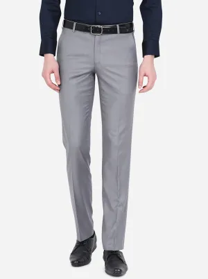 Grey Solid Slim Fit Formal Trouser | Metal