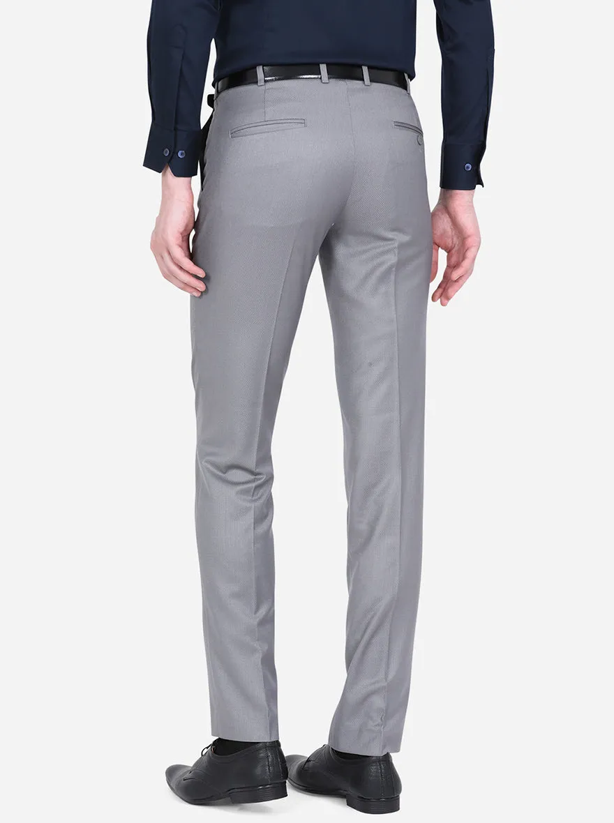 Grey Solid Slim Fit Formal Trouser | Metal