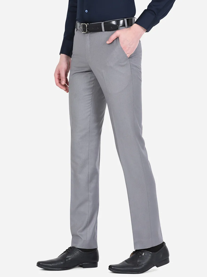 Grey Solid Slim Fit Formal Trouser | Metal