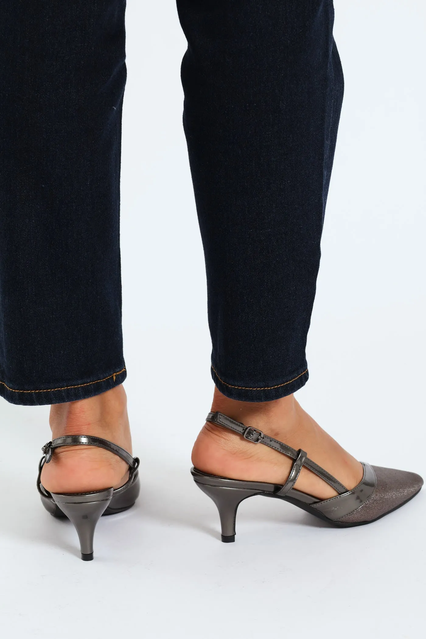 Haisla Pointed Toe Kitten Heel Slingback Heel - Pewter