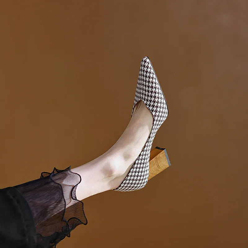 Hana Pointed Toe Plaid Heels
