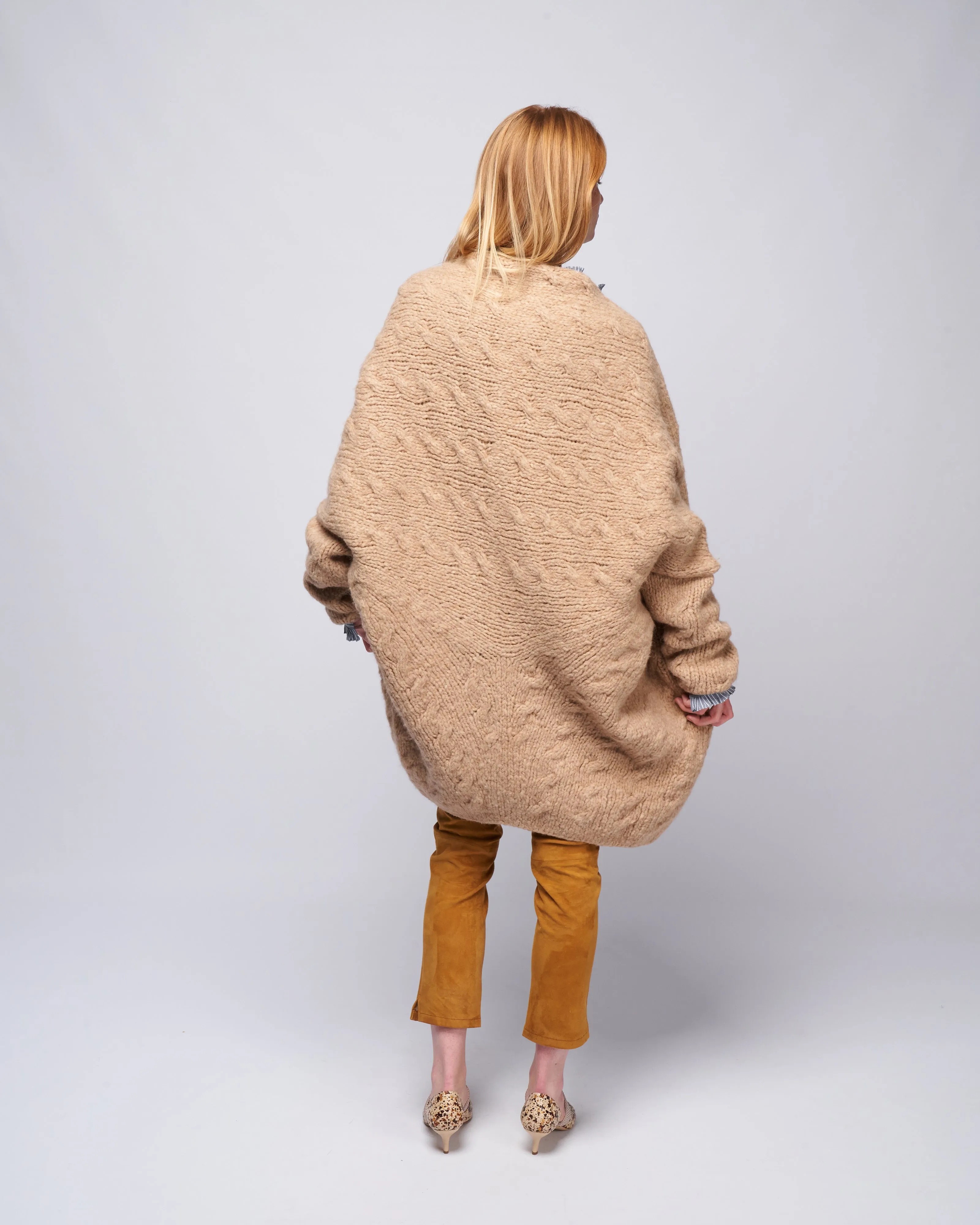 handknit cable cardigan - camel