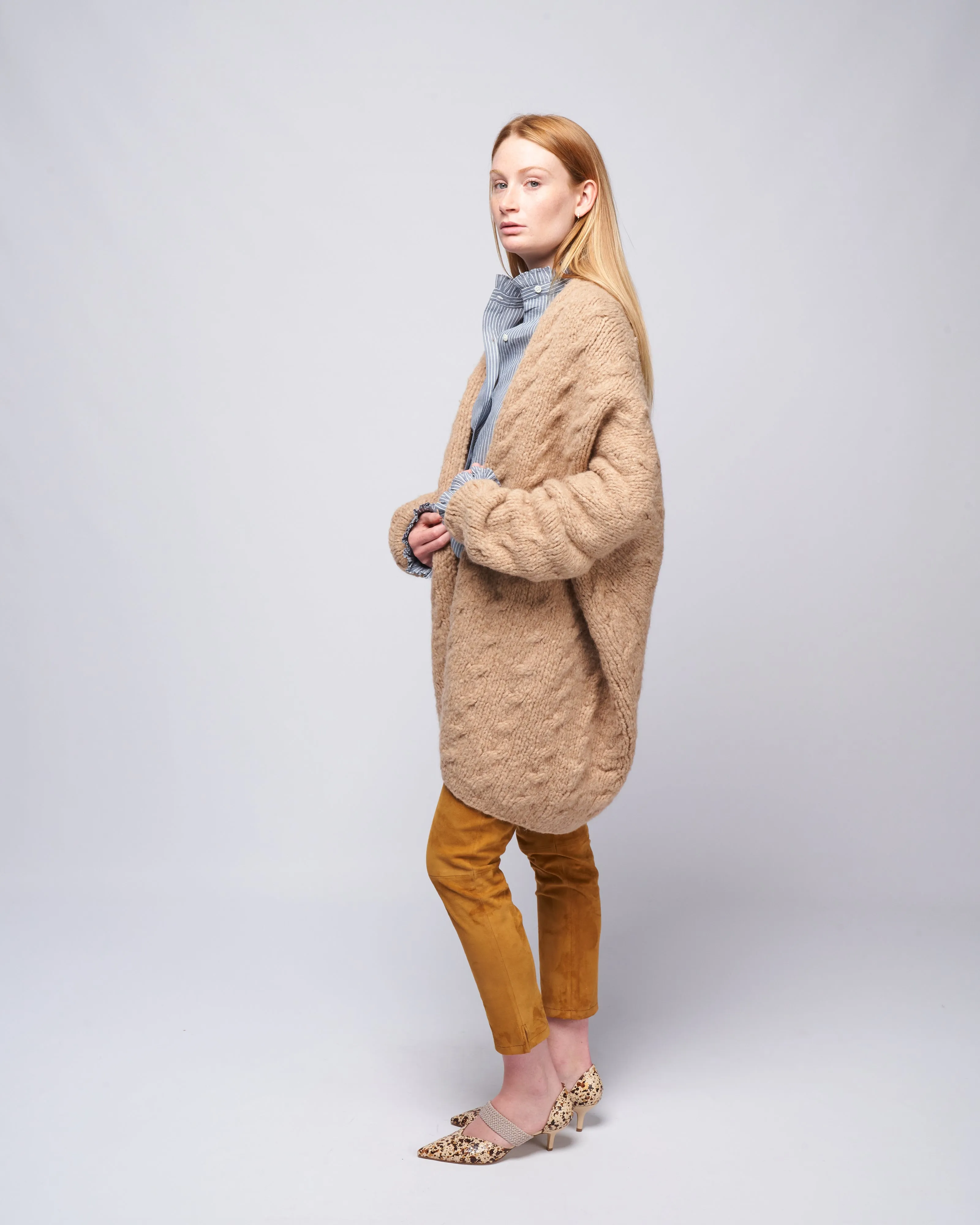 handknit cable cardigan - camel