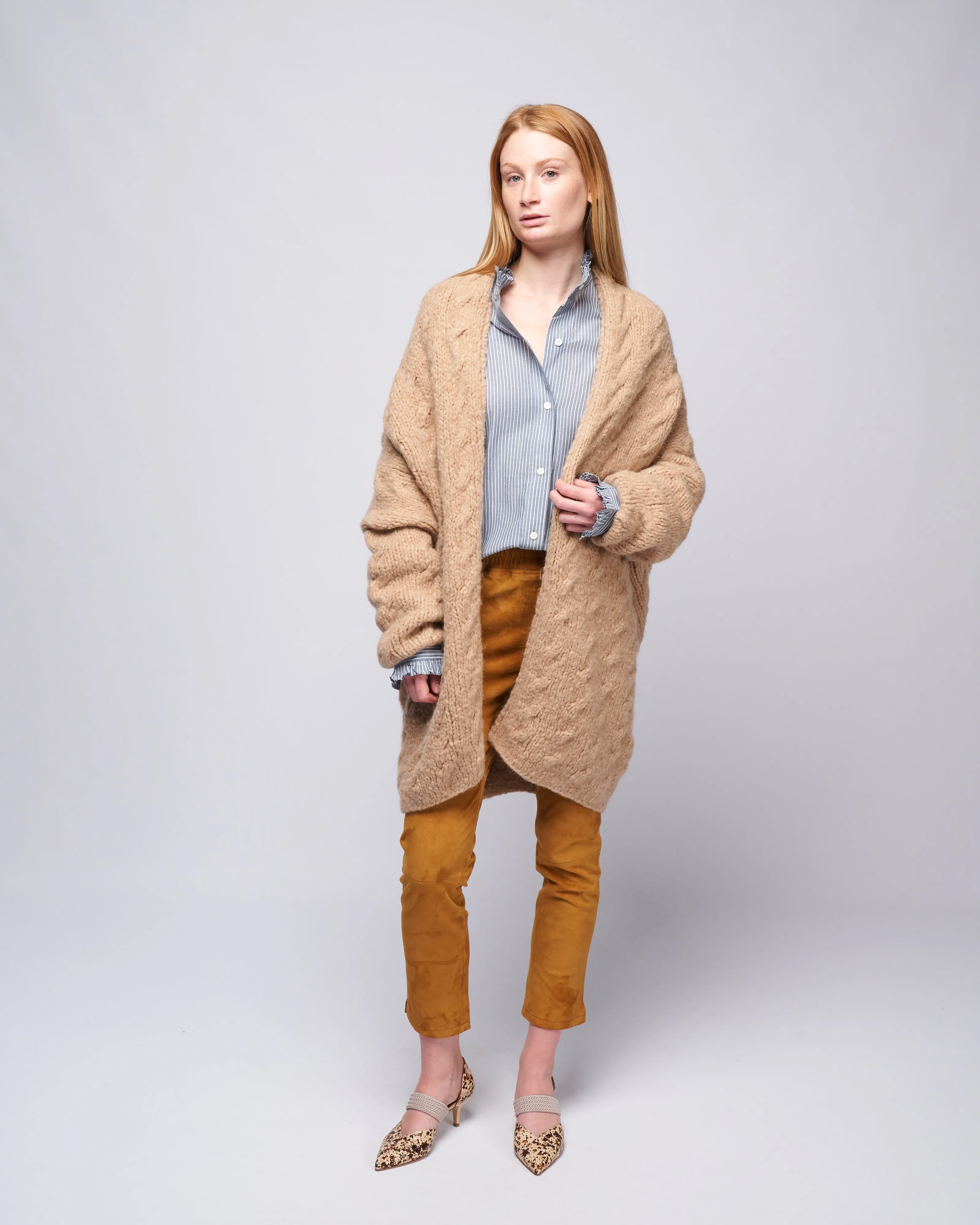 handknit cable cardigan - camel