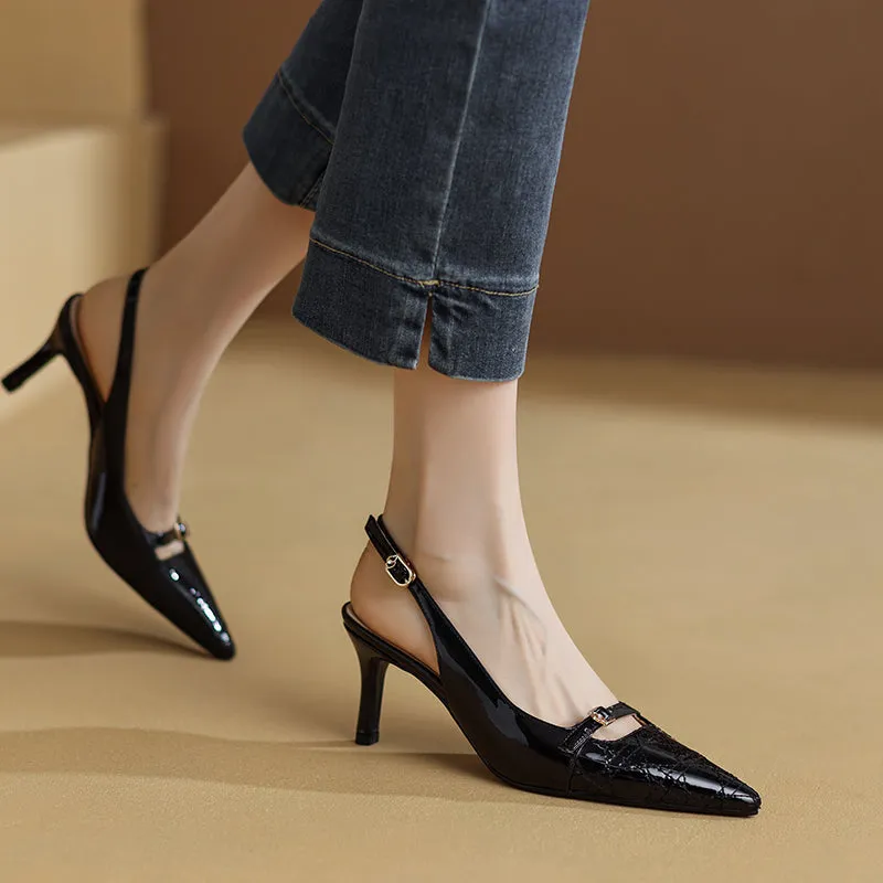 Hawa Black Kitten Heels Slingbacks