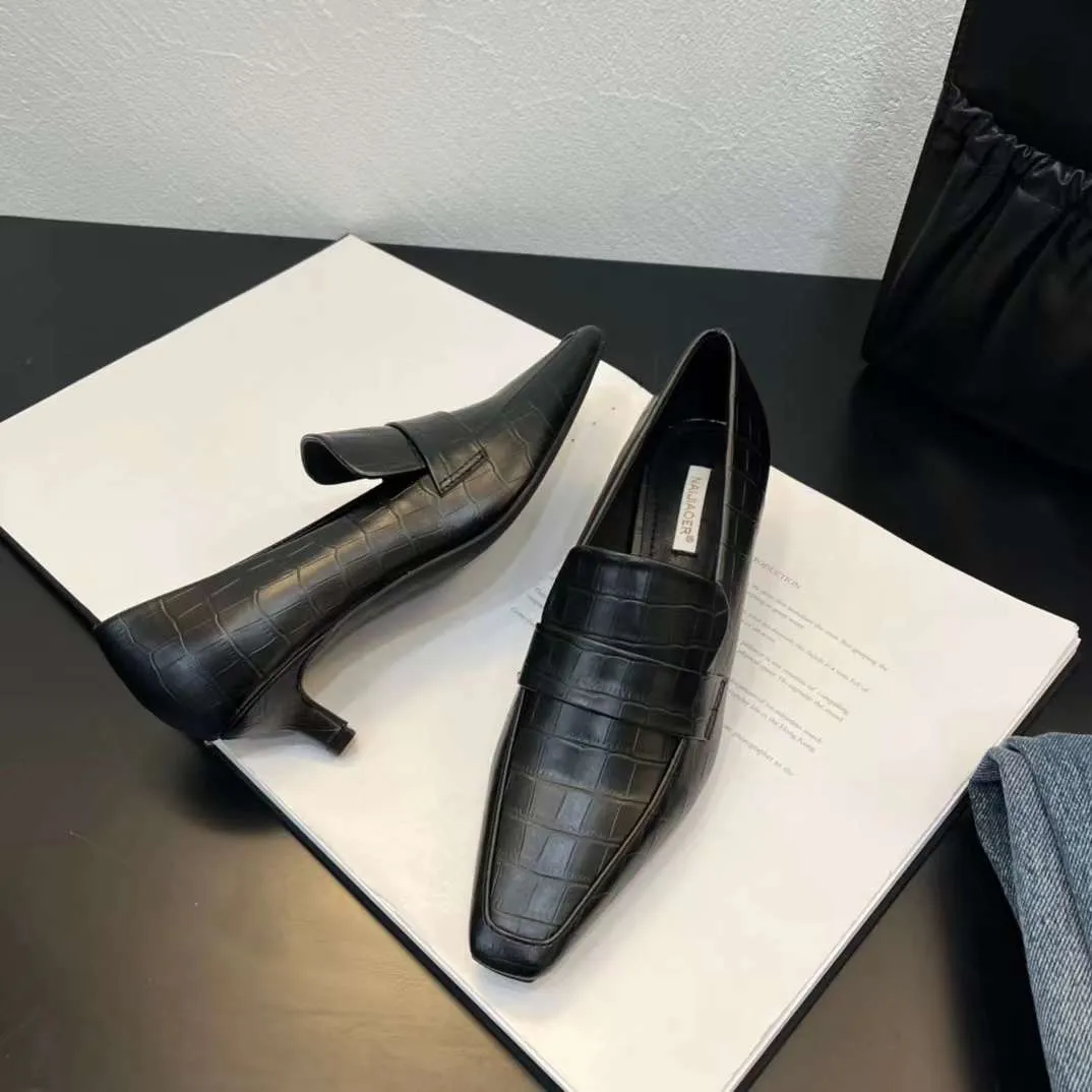 Hira Square Toe Kitten Heels Loafers