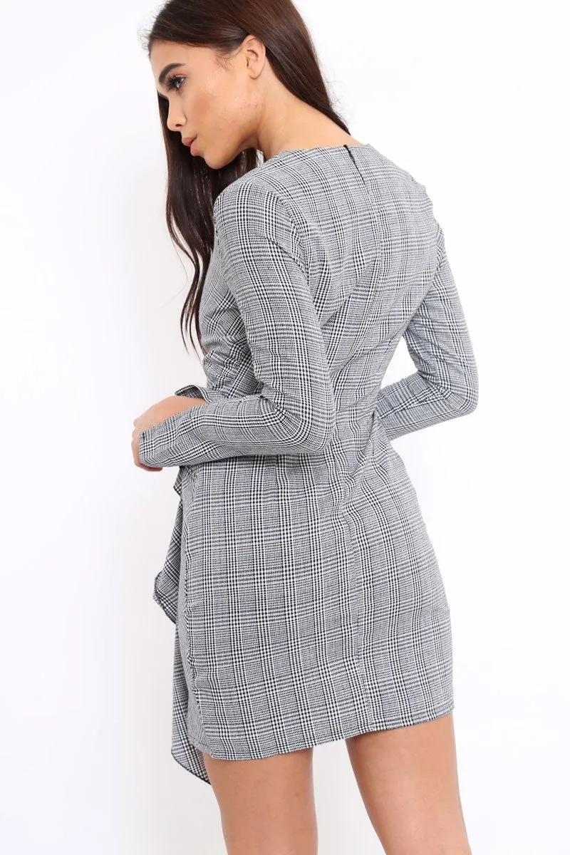 Hound-Tooth V Plunge Ruffle Hem Mini Dress - Zahra