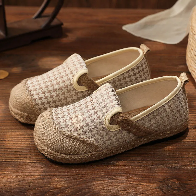 Houndstooth Embossed Linen Espadrilles - Cactus Rose