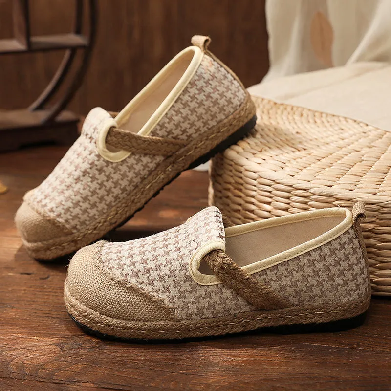 Houndstooth Embossed Linen Espadrilles - Cactus Rose