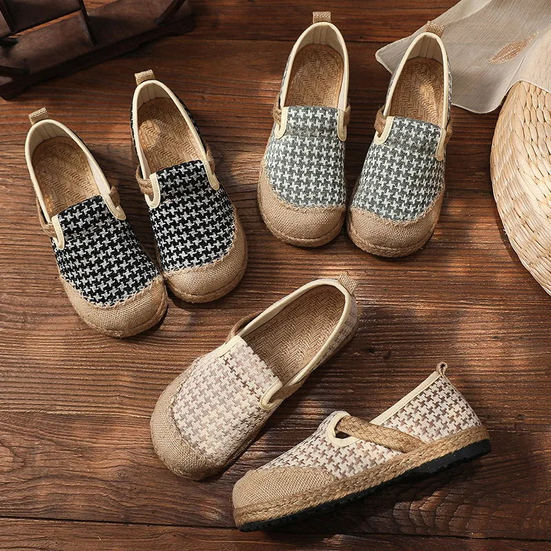 Houndstooth Embossed Linen Espadrilles - Cactus Rose