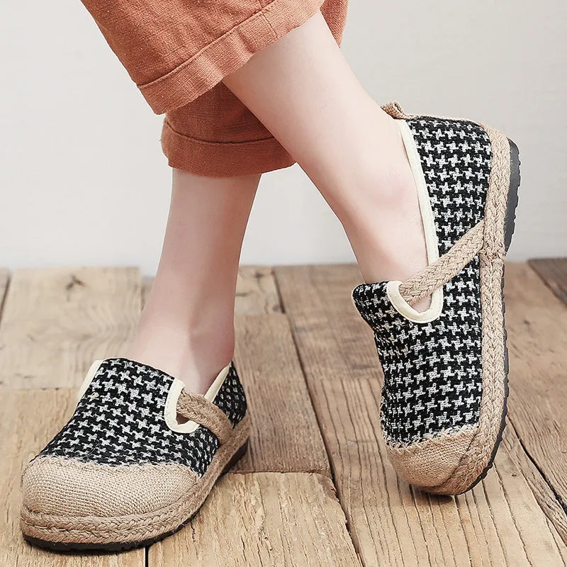 Houndstooth Embossed Linen Espadrilles - Cactus Rose