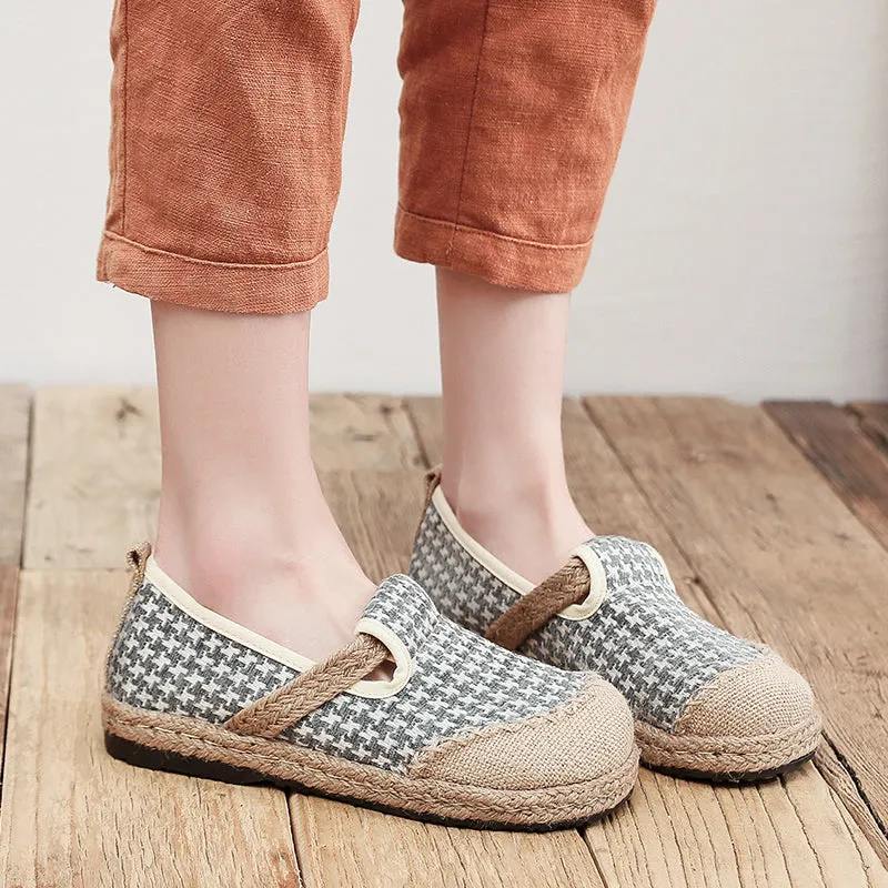 Houndstooth Embossed Linen Espadrilles - Cactus Rose