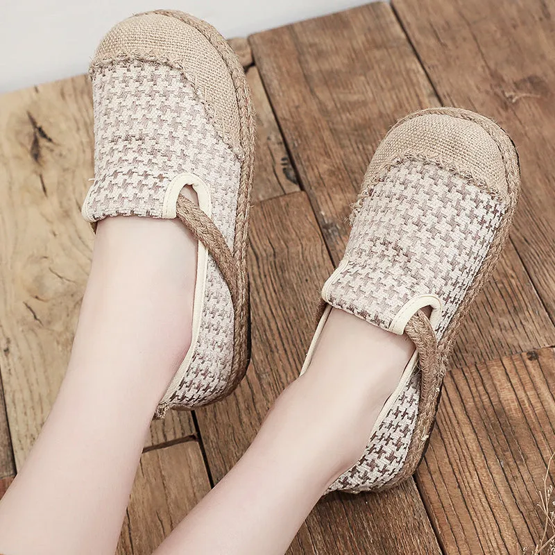 Houndstooth Embossed Linen Espadrilles - Cactus Rose