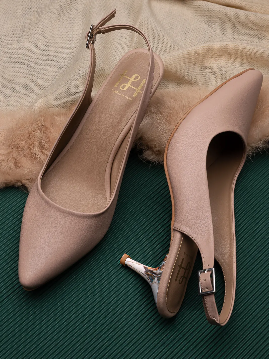 Hydes N Hues Nude Stone Finished Kitten Heels