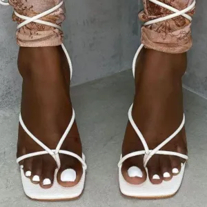 Ignite Lace Up Strappy Square Toe Heels