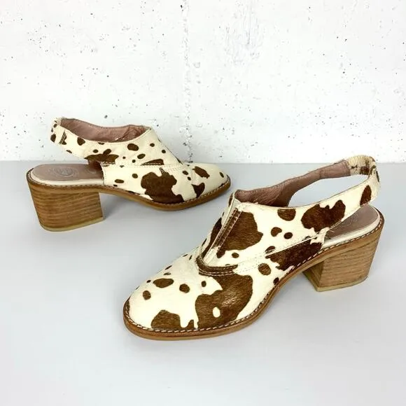 Jeffrey Campbell Calf Hair Slingback Heels Animal Print Front Gusset Size 7