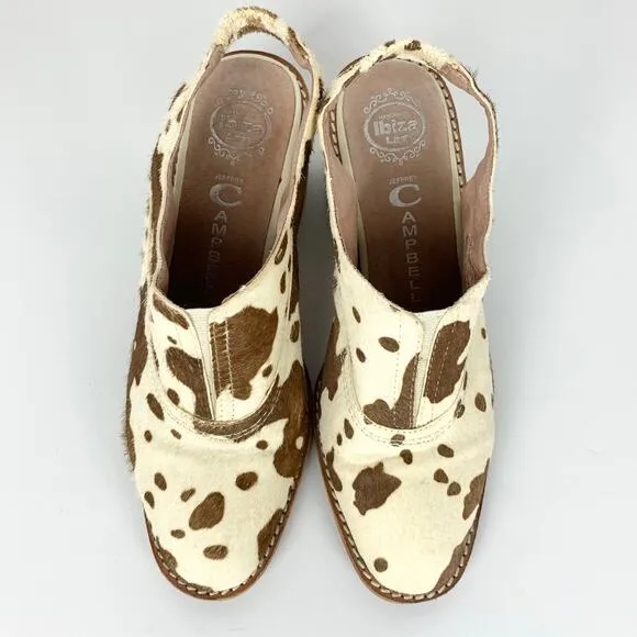 Jeffrey Campbell Calf Hair Slingback Heels Animal Print Front Gusset Size 7