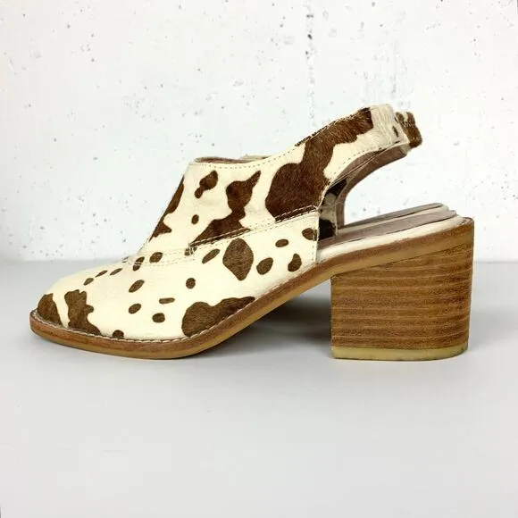Jeffrey Campbell Calf Hair Slingback Heels Animal Print Front Gusset Size 7