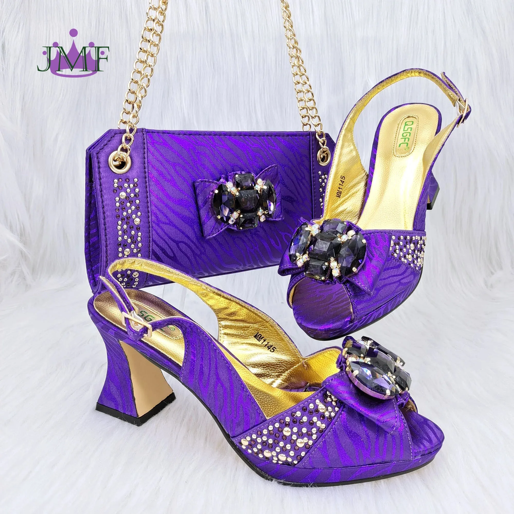 JMF Red Color Elegant lady Fashion Peep Toe Shoes Bride Comfortable Party Ladies Shoes and Bag Set  for women