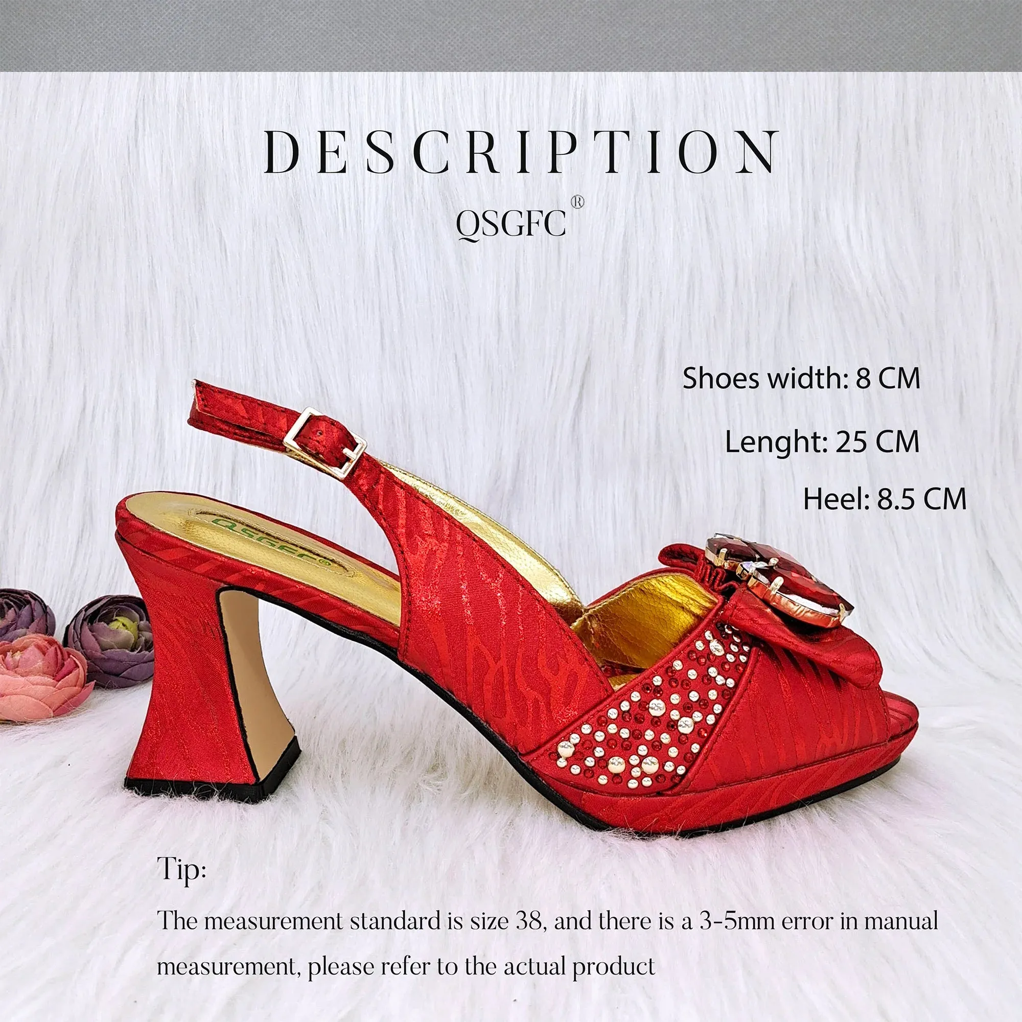 JMF Red Color Elegant lady Fashion Peep Toe Shoes Bride Comfortable Party Ladies Shoes and Bag Set  for women