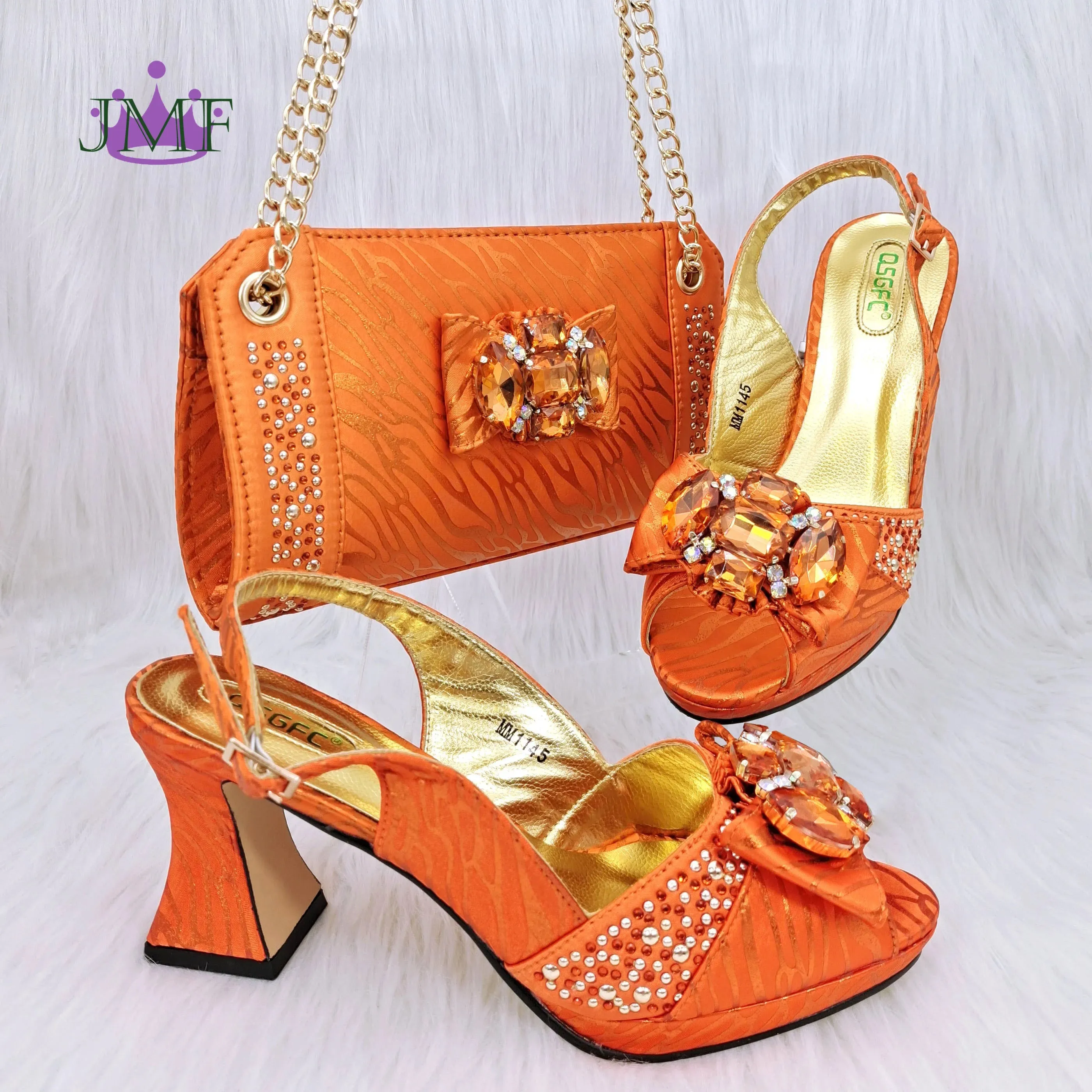JMF Red Color Elegant lady Fashion Peep Toe Shoes Bride Comfortable Party Ladies Shoes and Bag Set  for women
