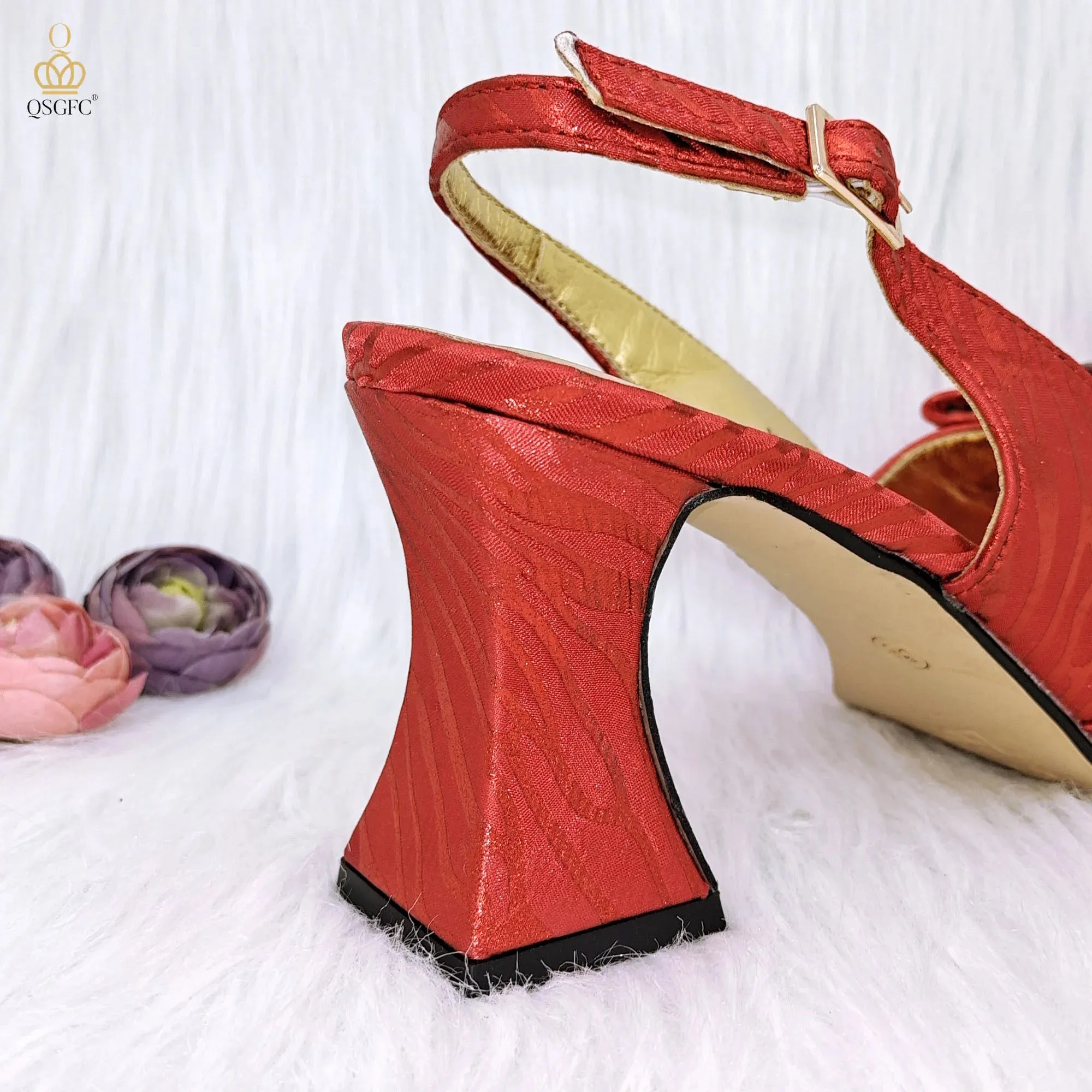 JMF Red Color Elegant lady Fashion Peep Toe Shoes Bride Comfortable Party Ladies Shoes and Bag Set  for women