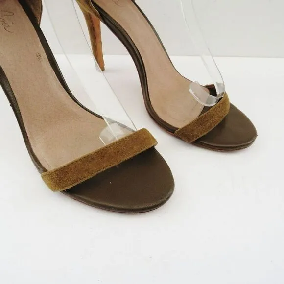 Joie Revolve Womens Alek Boho Brown Greenish Suede Fringe Heels Size 7.5