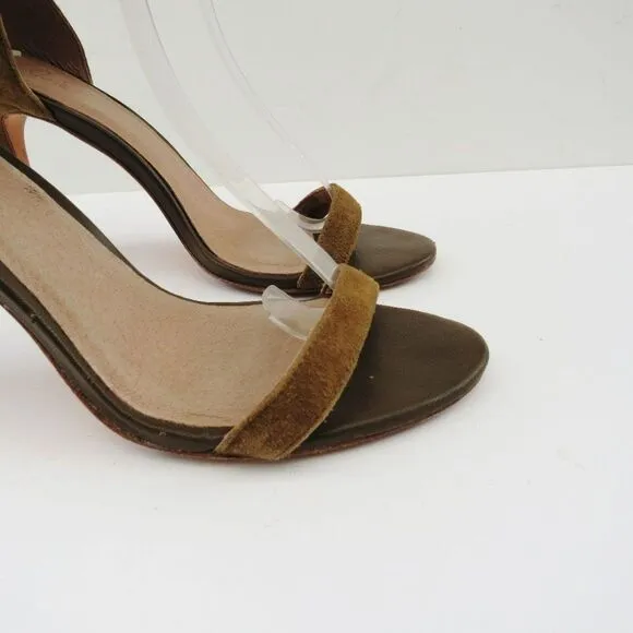 Joie Revolve Womens Alek Boho Brown Greenish Suede Fringe Heels Size 7.5