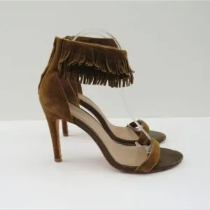 Joie Revolve Womens Alek Boho Brown Greenish Suede Fringe Heels Size 7.5
