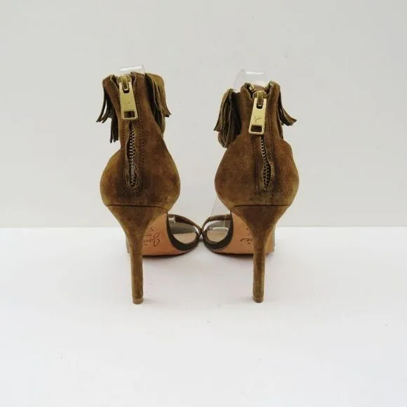 Joie Revolve Womens Alek Boho Brown Greenish Suede Fringe Heels Size 7.5